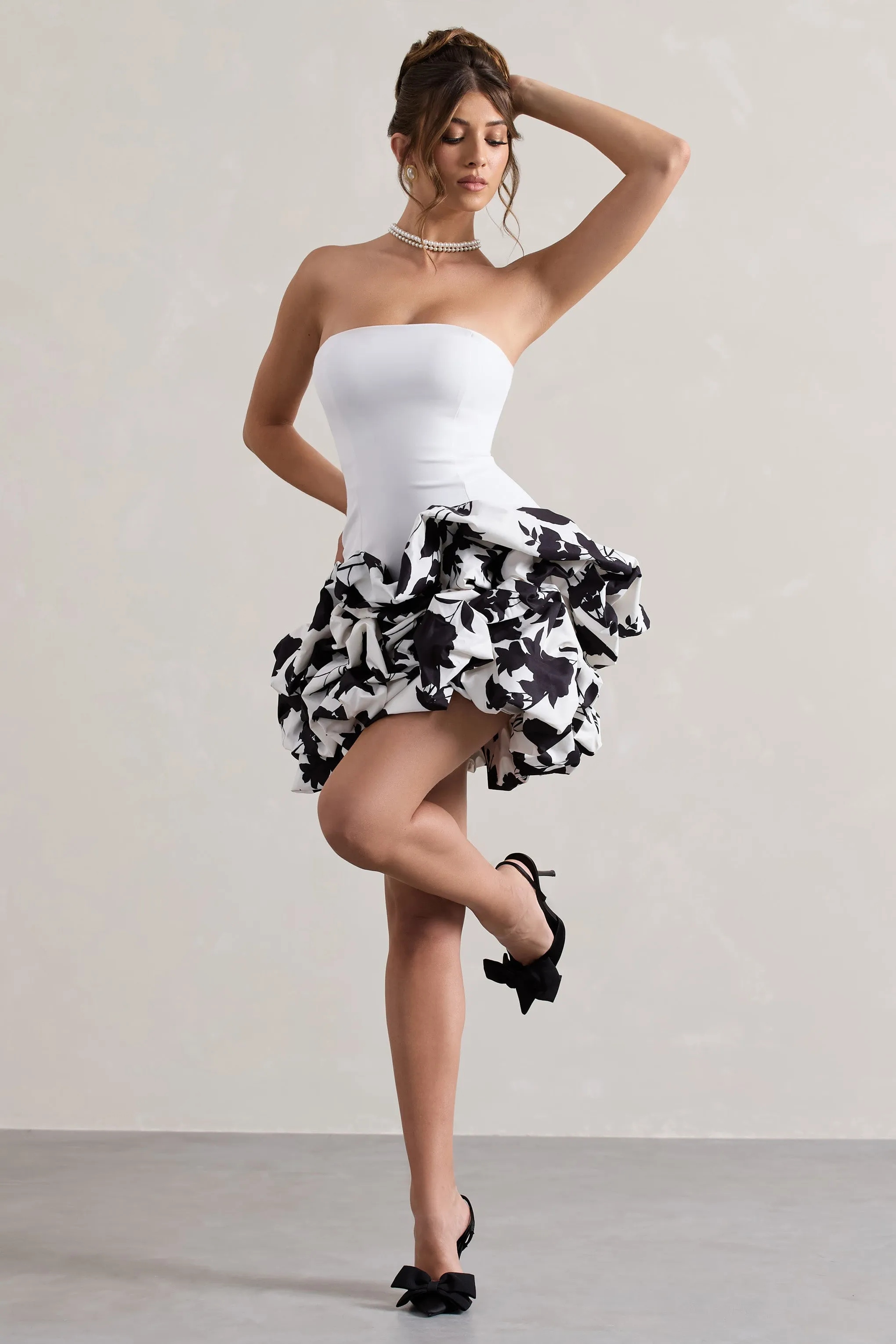 Work Of Art | Cream Floral Print Strapless Ruffle Mini Dress sold by Club L London product image thumbnail 4