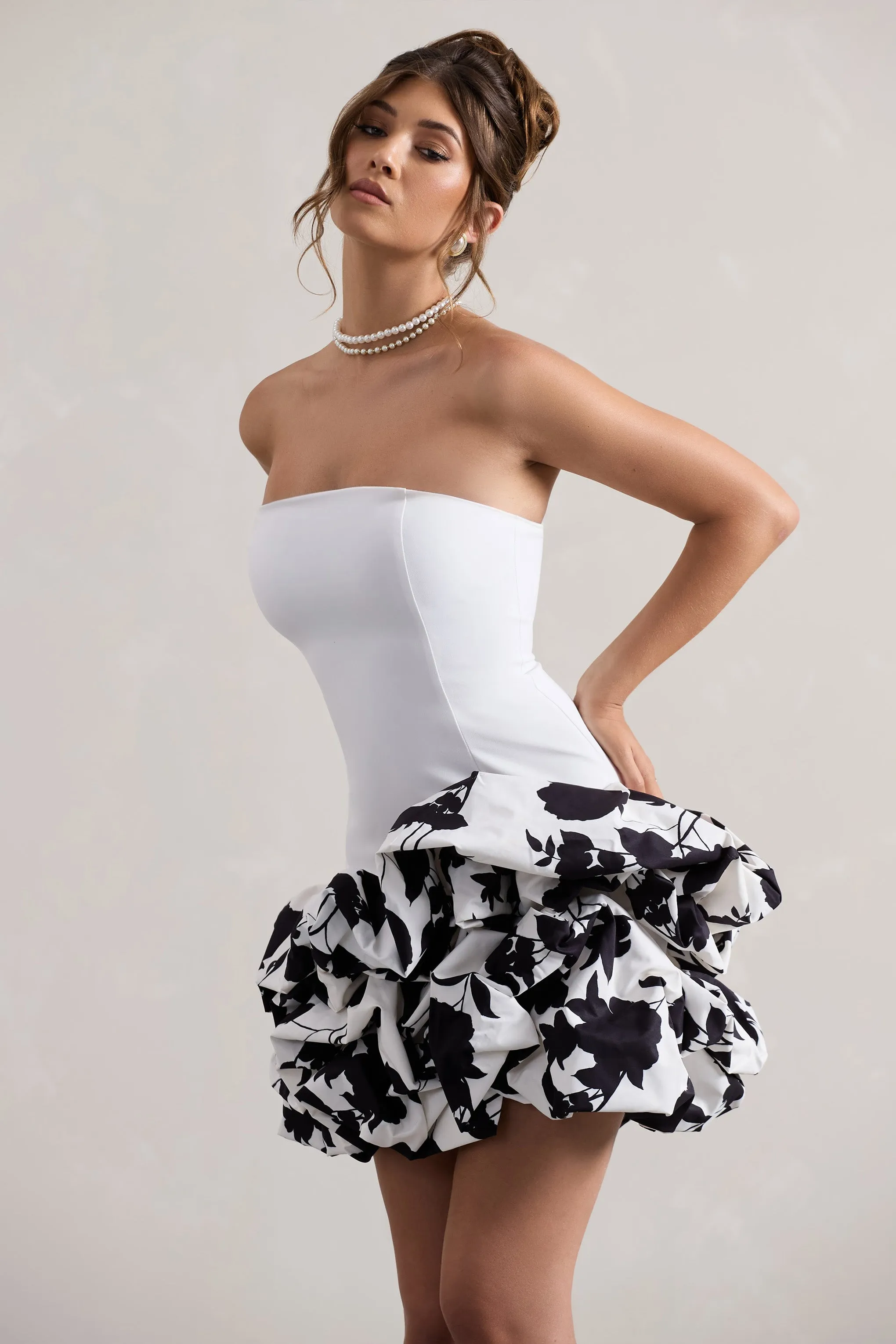 Work Of Art | Cream Floral Print Strapless Ruffle Mini Dress sold by Club L London product image thumbnail 3