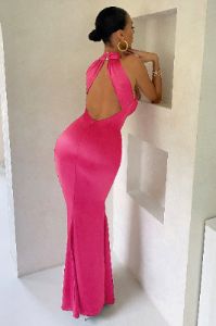 Unstoppable | Hot Pink Cross Over Halter Neck Maxi Dress sold by Club L London