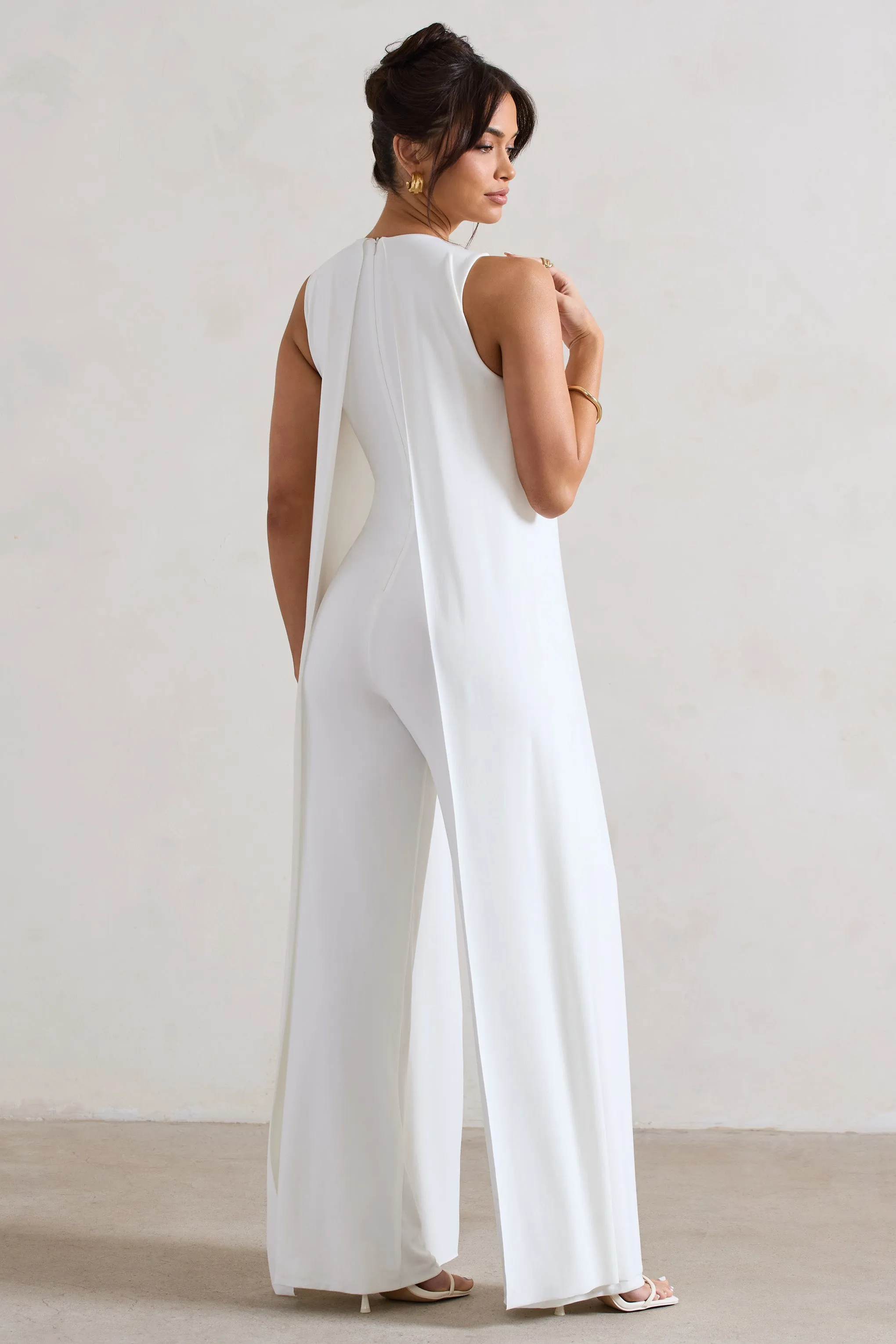 Essence | White High-Neck Wide-Leg Jumpsuit With Cape sold by Club L London product image thumbnail 2