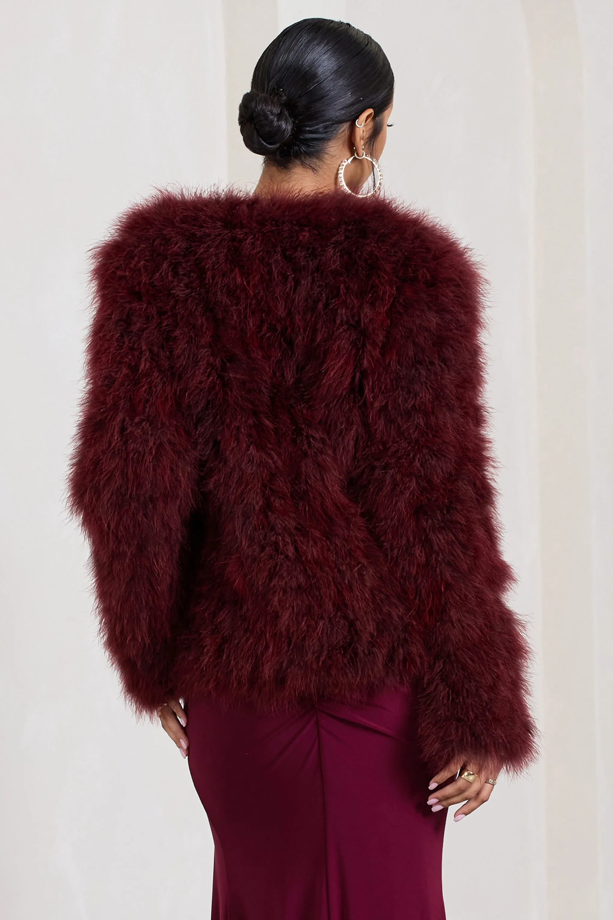 Aves | Port Short Fluffy Feather Jacket sold by Club L London product image thumbnail 5