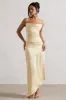 Santi | Lemon Satin Cowl-Neck Asymmetric Maxi Dress sold by Club L London