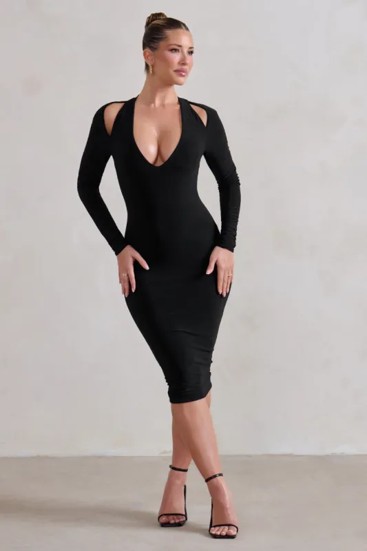 Get Serious | Black Cut Out Detail Backless Midi Dress sold by Club L London