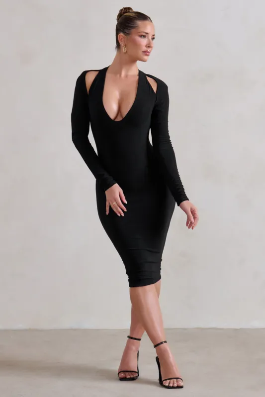 Get Serious | Black Cut Out Detail Backless Midi Dress | Parallel