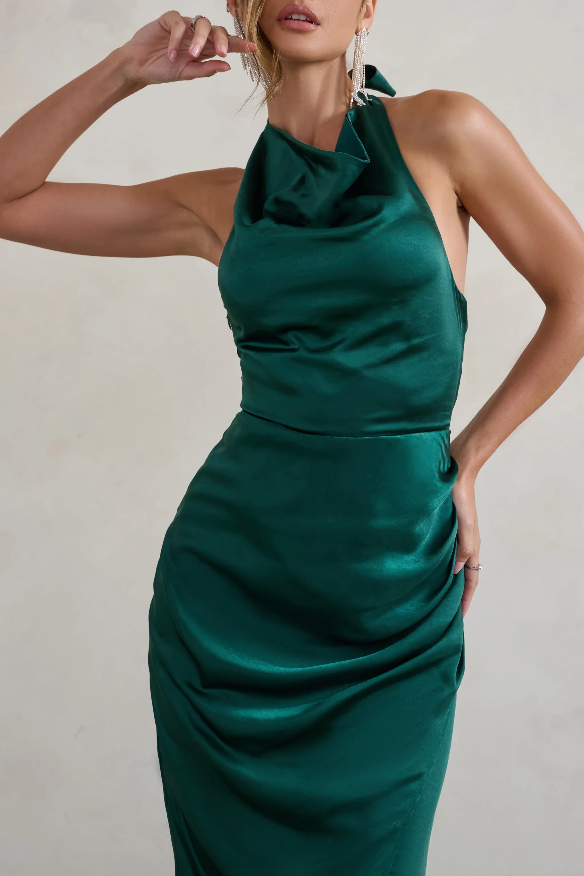 Forever Feature | Bottle Green High Neck Wrap Maxi Dress sold by Club L London product image thumbnail 3
