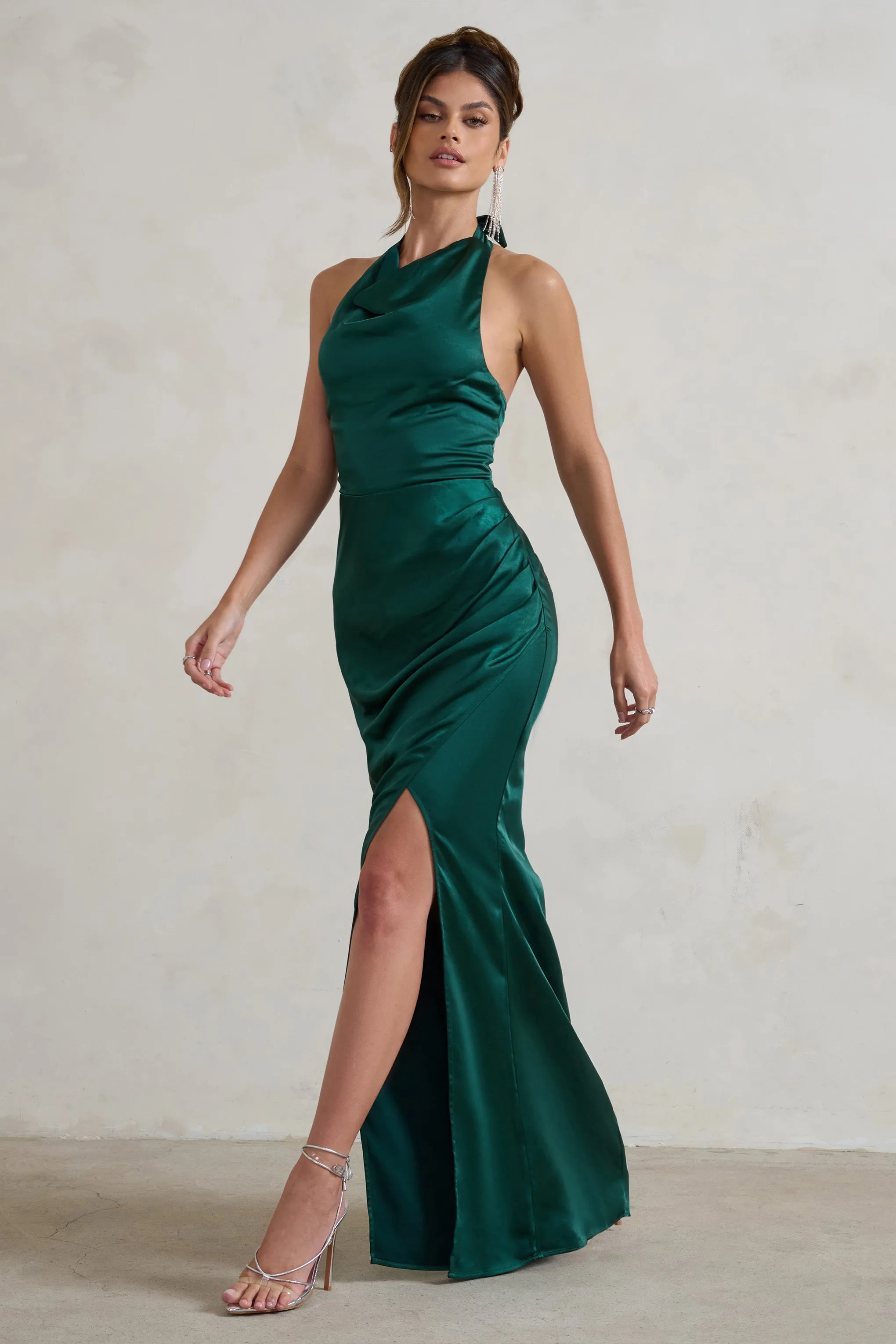 Forever Feature | Bottle Green High Neck Wrap Maxi Dress sold by Club L London product image thumbnail 5