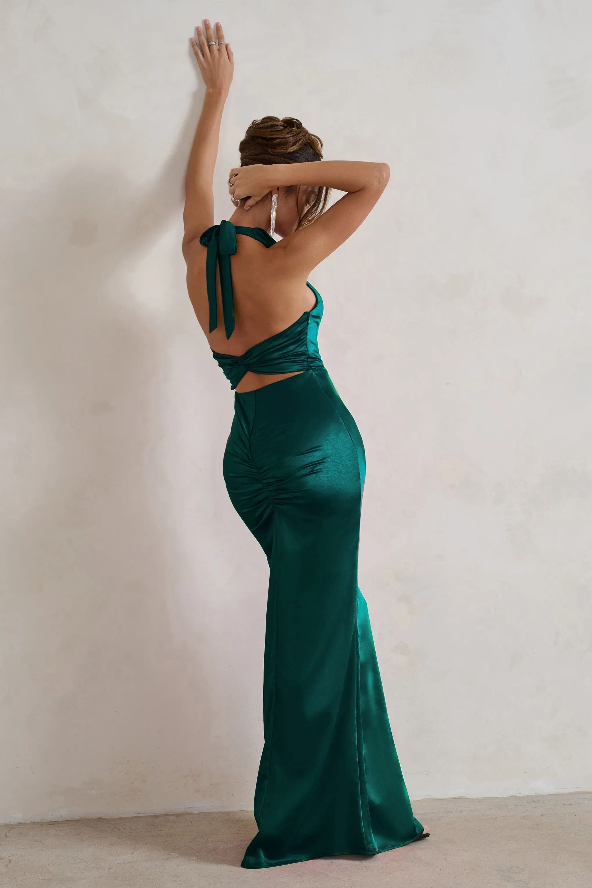 Forever Feature | Bottle Green High Neck Wrap Maxi Dress sold by Club L London product image thumbnail 2