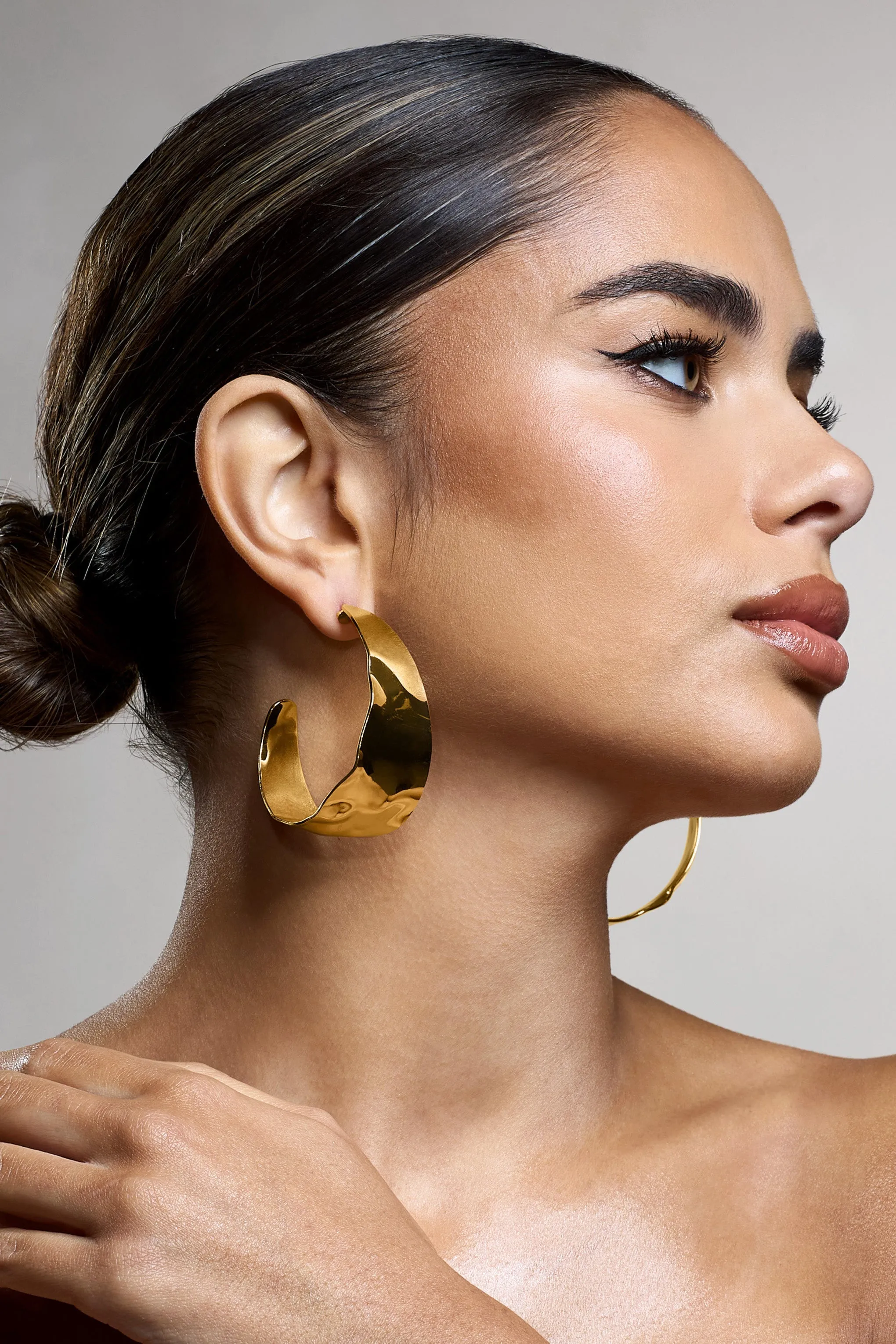 Splendor | Gold Textured Chunky Hoop Earrings sold by Club L London product image thumbnail 4