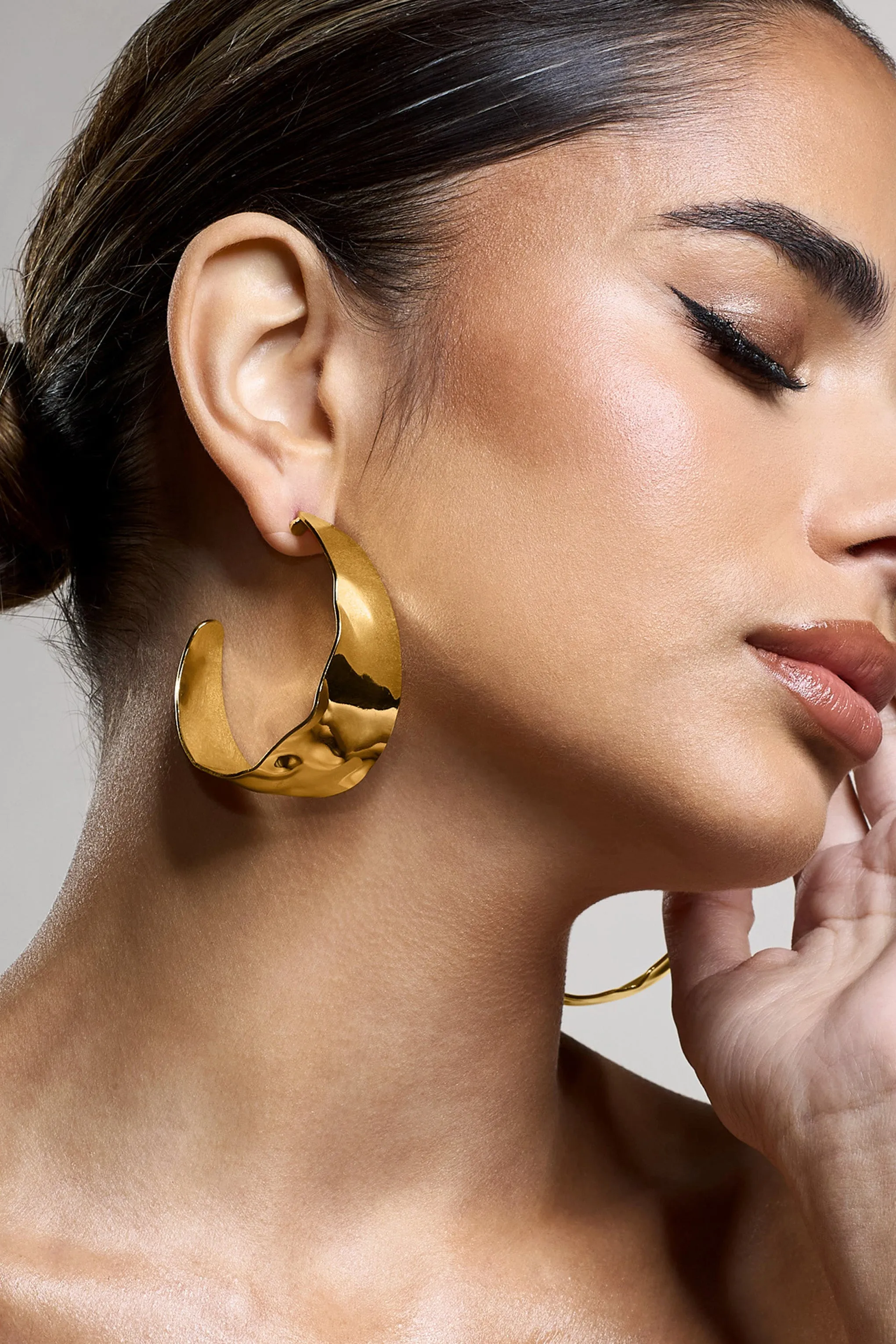 Splendor | Gold Textured Chunky Hoop Earrings sold by Club L London product image thumbnail 5