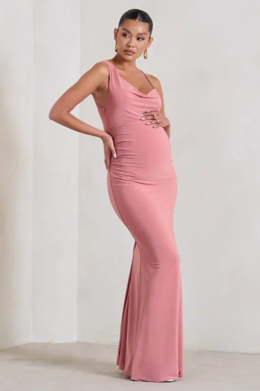 Phantasy | Blush Pink Maternity Cowl Neck Maxi Dress sold by Club L London