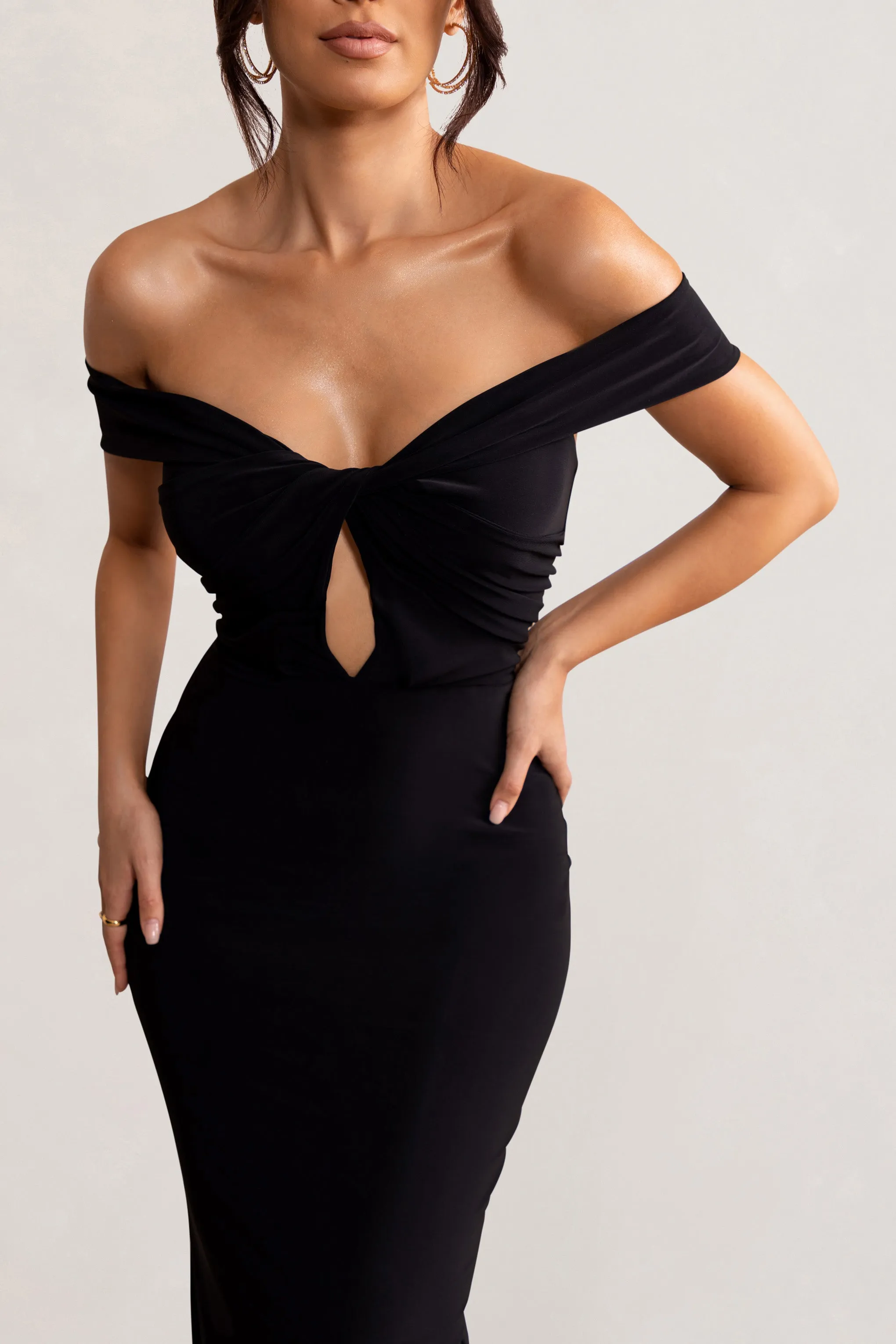 Arella | Black One Shoulder Twist Front Maxi Dress sold by Club L London product image thumbnail 3