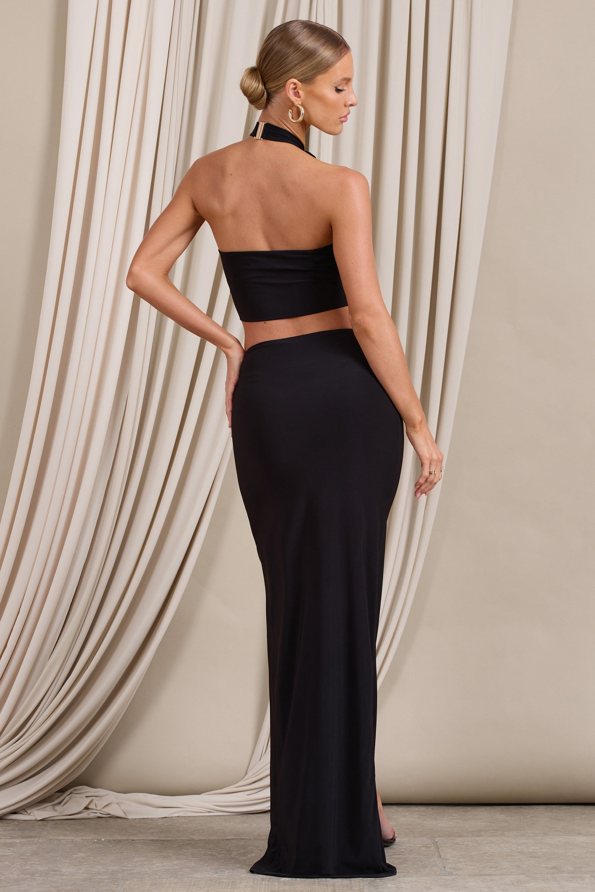 Your Angel | Black Thigh Split Maxi Skirt With Flowers sold by Club L London product image thumbnail 2