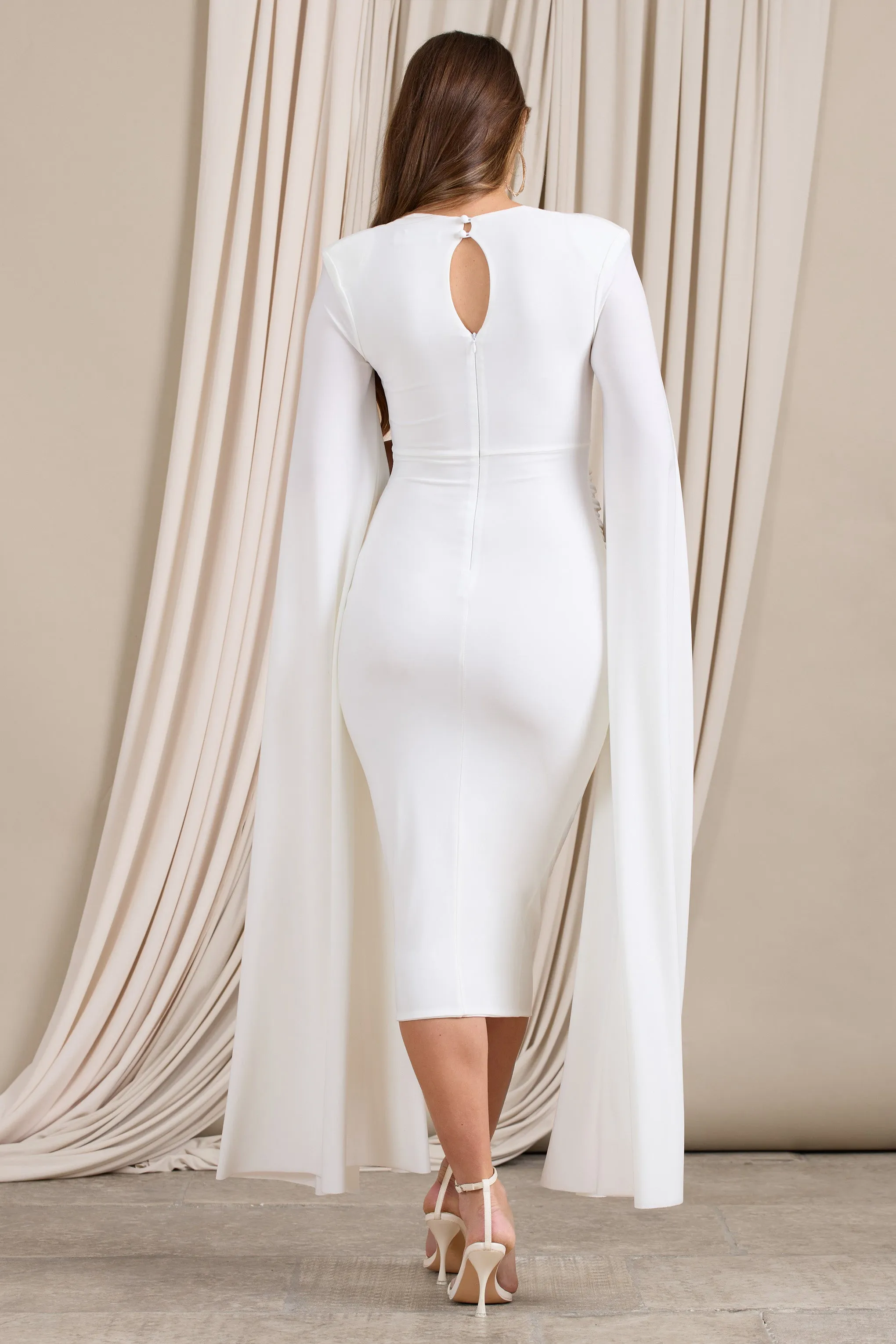 Meaningful | White Maternity Midi Dress With Cape Sleeves sold by Club L London product image thumbnail 2