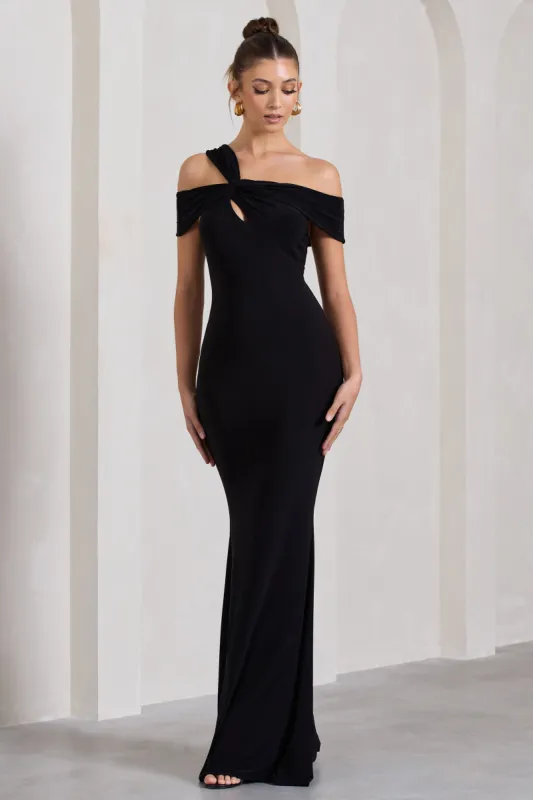 Captivating | Black Strappy Asymmetric Cut-Out Maxi Dress sold by Club L London