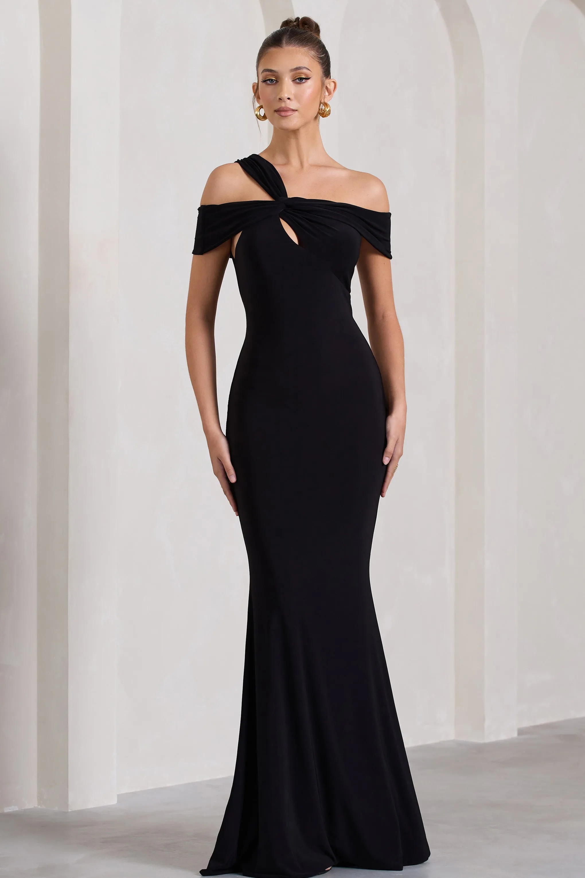 Captivating | Black Strappy Asymmetric Cut-Out Maxi Dress sold by Club L London product image thumbnail 4