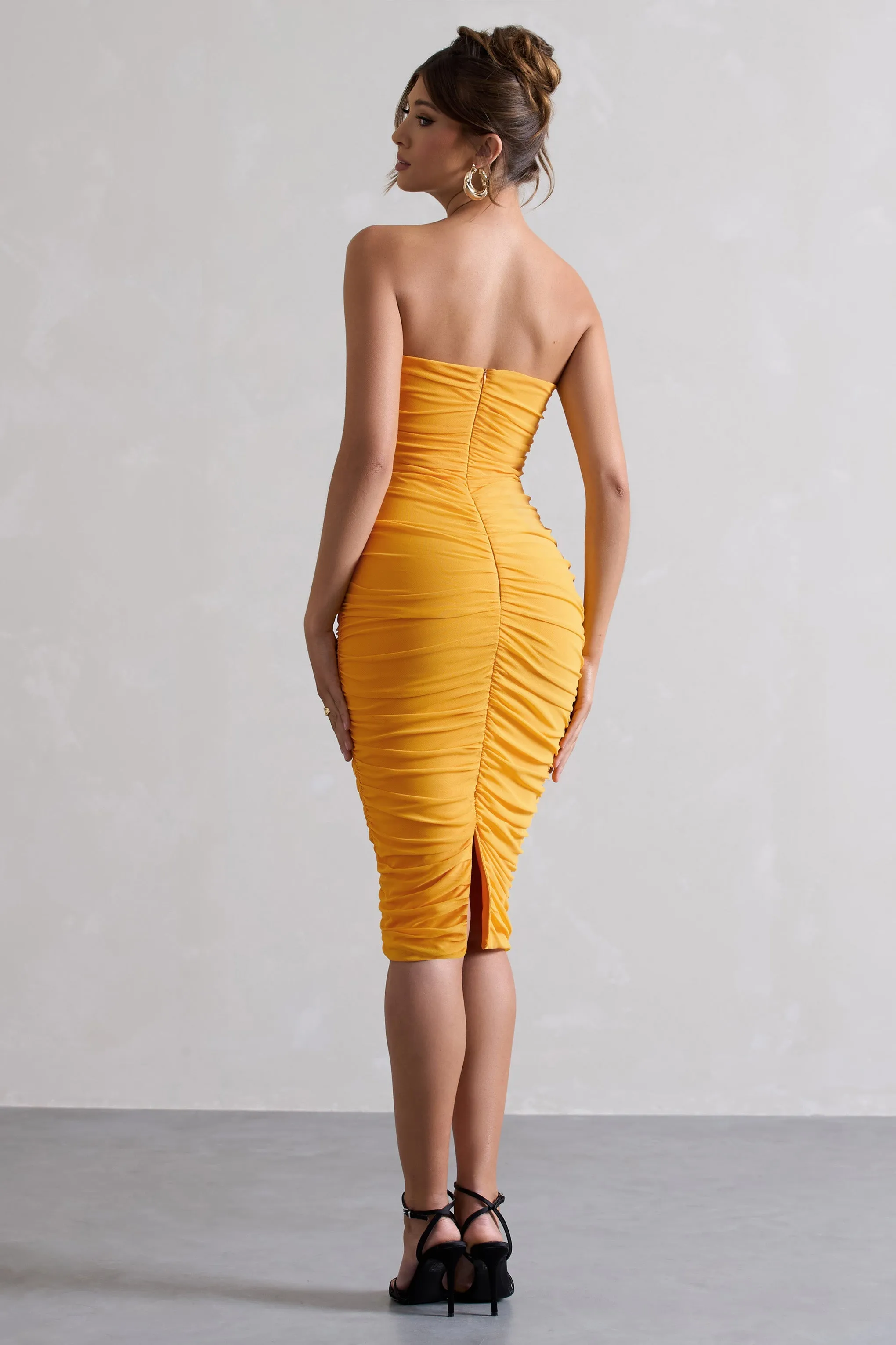 My Girl | Mango Strapless Bodycon Ruched Mesh Midi Dress sold by Club L London product image thumbnail 2