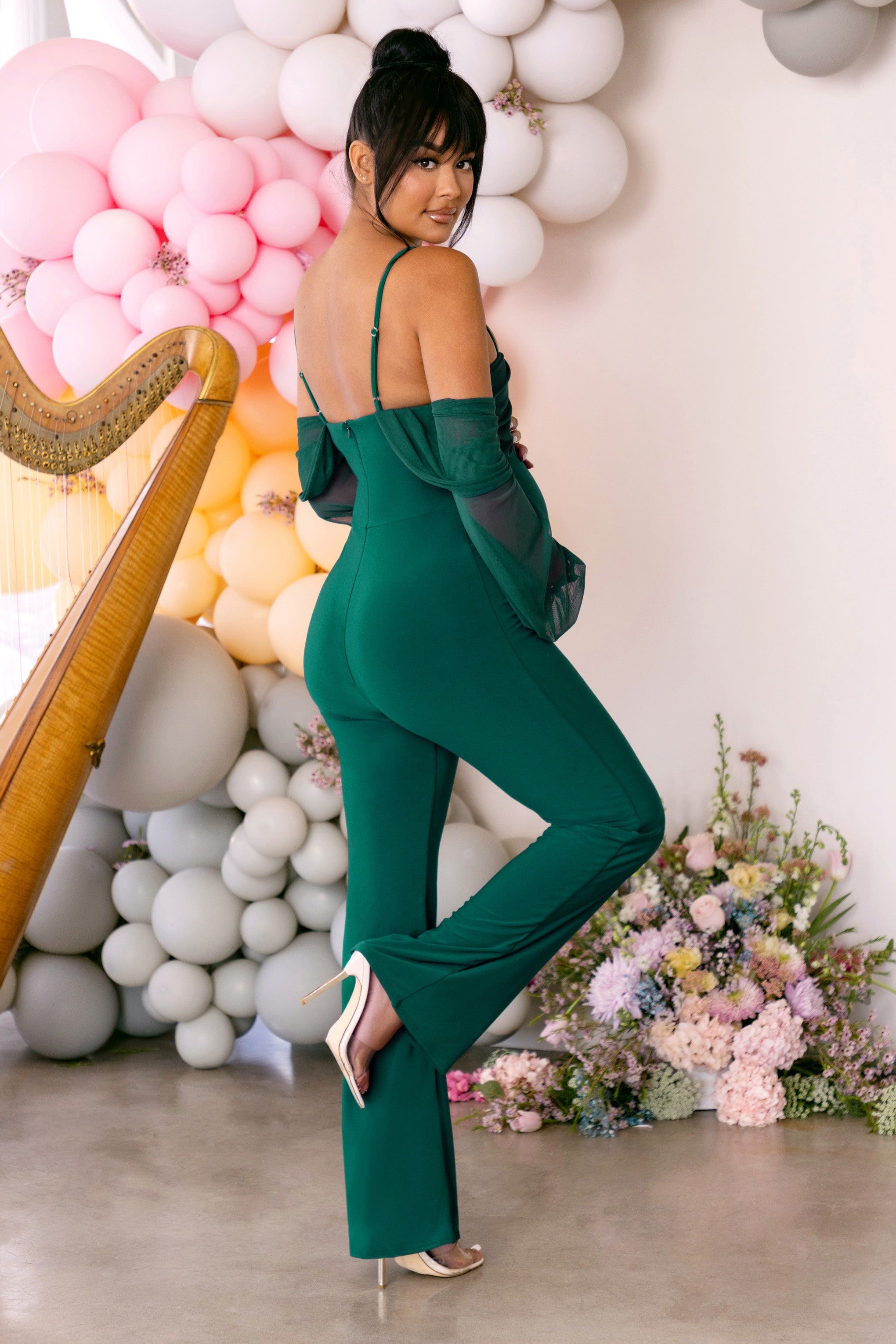 Baby Baby | Bottle Green Maternity Ruched Bardot Jumpsuit sold by Club L London product image thumbnail 2