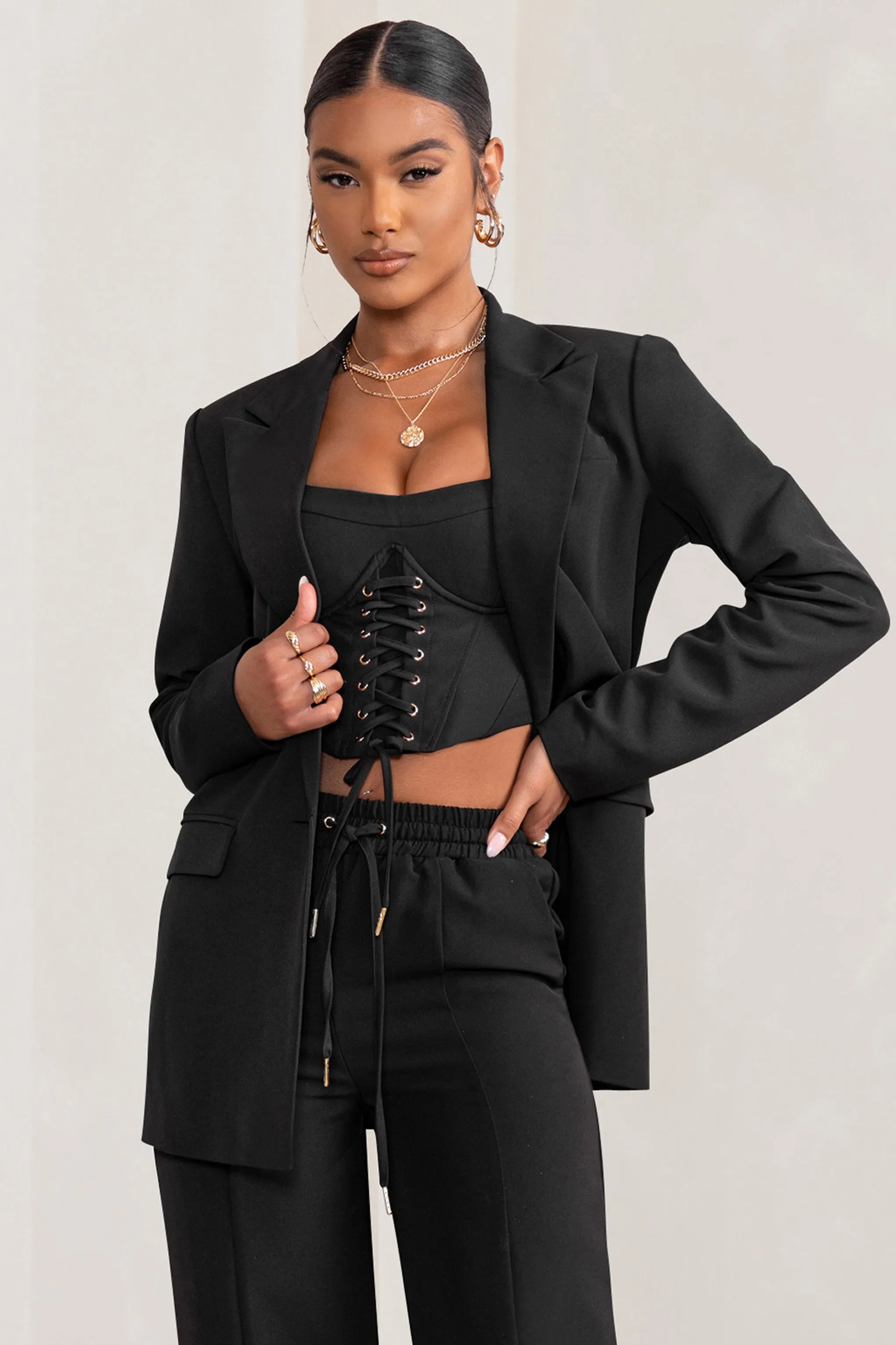 Barbie Girl | Black Single Breasted Oversized Blazer sold by Club L London