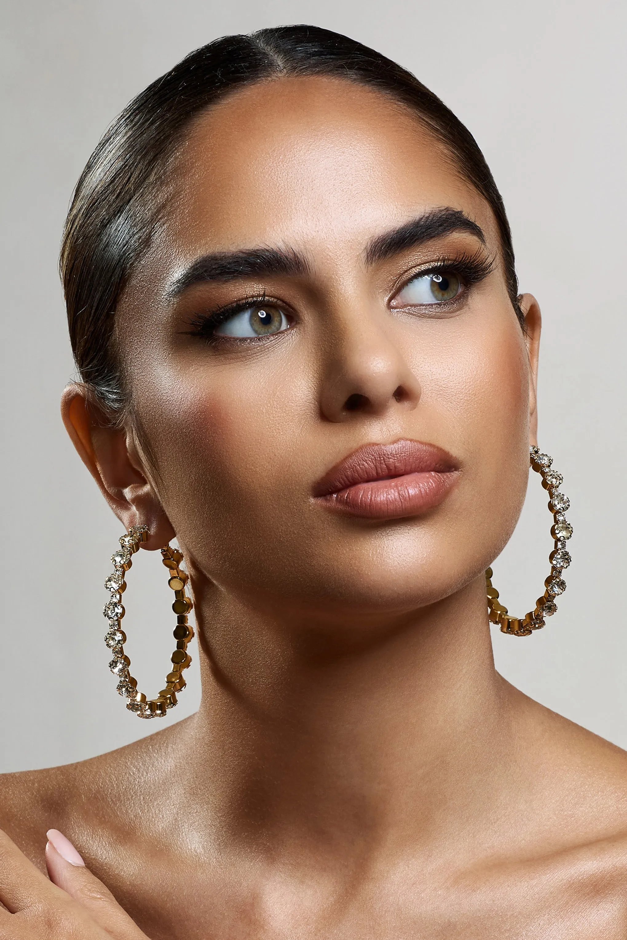 Sindri | Gold Diamante Hoop Earrings sold by Club L London product image thumbnail 2