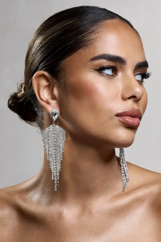 Light Year | Silver Diamante Tassel Drop Earrings sold by Club L London