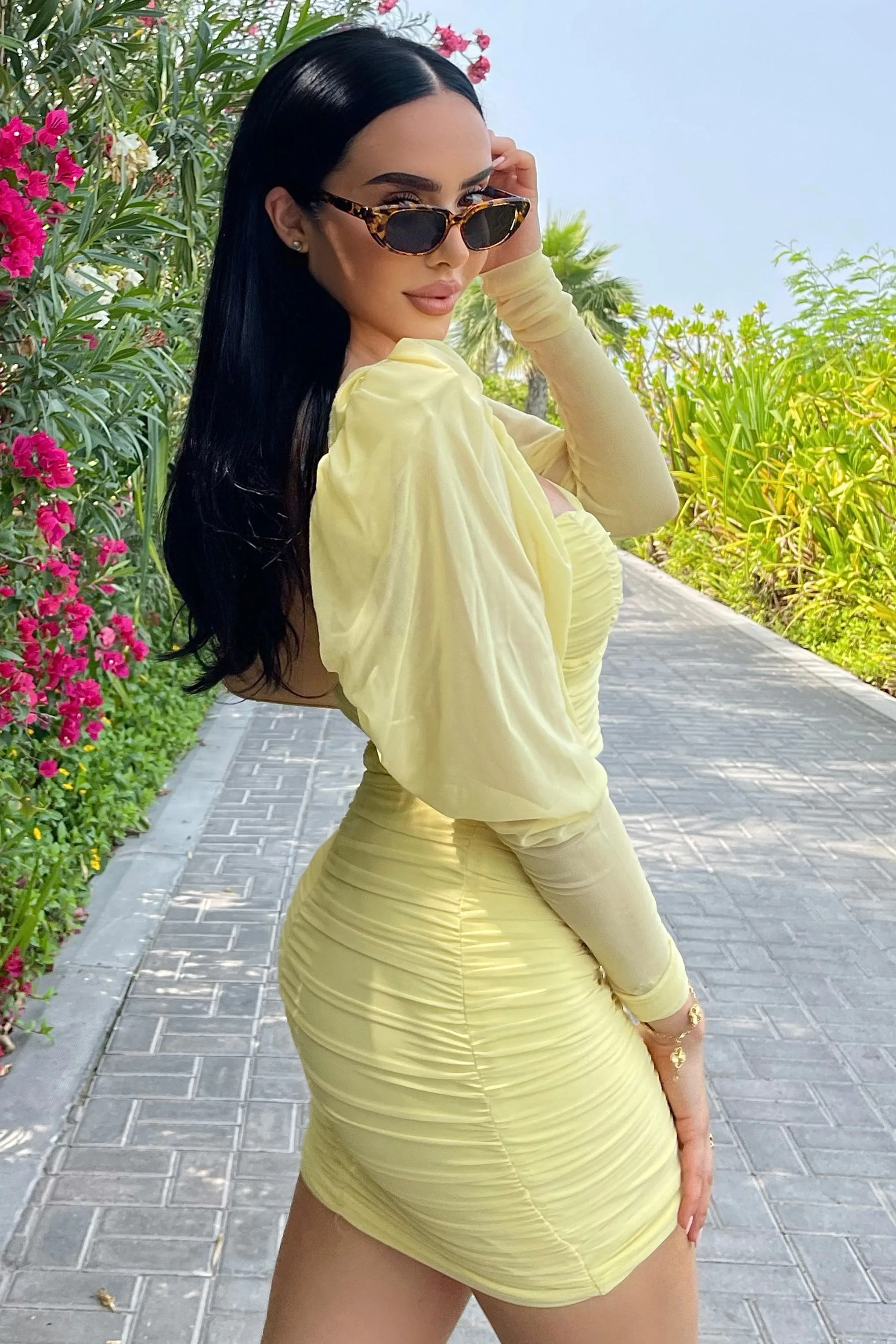 Butterfly | Yellow Puff Sleeve Ruched Crop Top sold by Club L London product image thumbnail 2