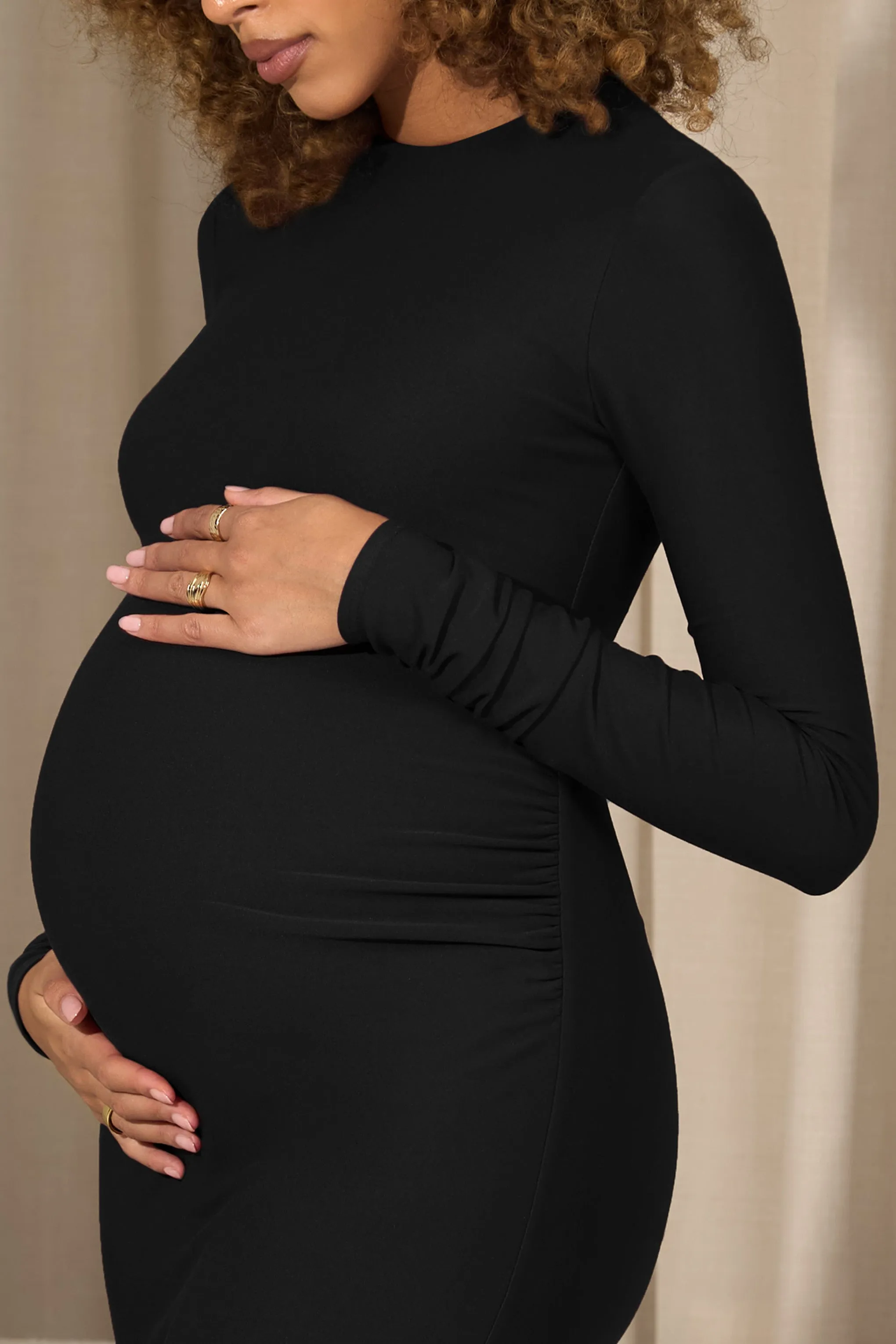 Dove | Black Bodycon Long-Sleeve Maternity Maxi Dress sold by Club L London product image thumbnail 3