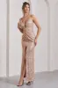 Enchanting | Champagne Sequin Open-Back Maxi Dress With Split sold by Club L London