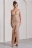 Enchanting | Champagne Sequin Open-Back Maxi Dress With Split sold by Club L London