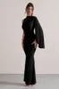 Samaya | Black High-Neck Cape-Sleeve Maxi Dress sold by Club L London