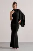 Samaya | Black High-Neck Cape-Sleeve Maxi Dress sold by Club L London