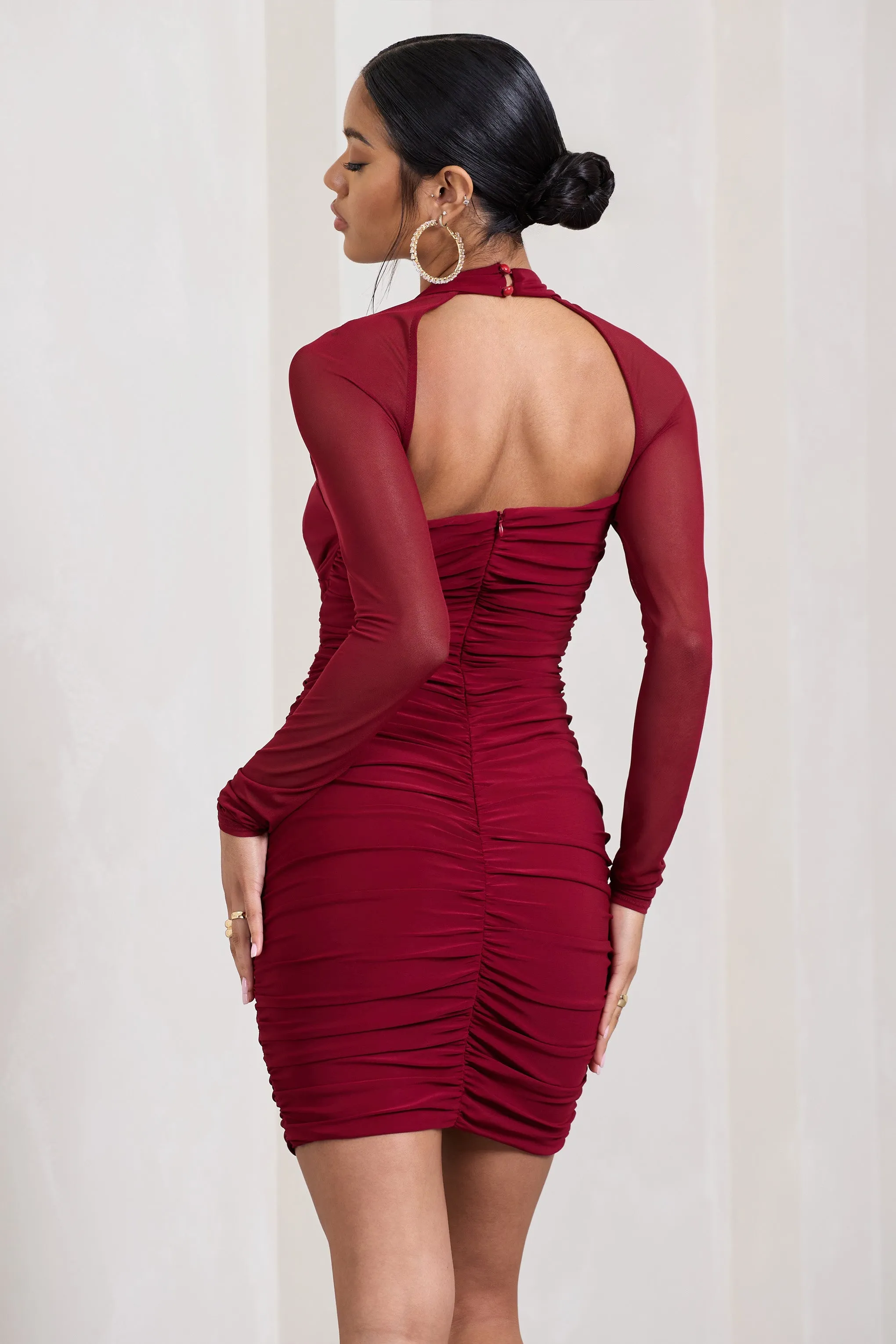 Eyes On You | Berry Long Sleeve Halter Neck Mini Dress sold by Club L London product image thumbnail 2