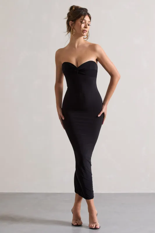 Evita | Black Sweetheart Twist Detail Maxi Dress sold by Club L London