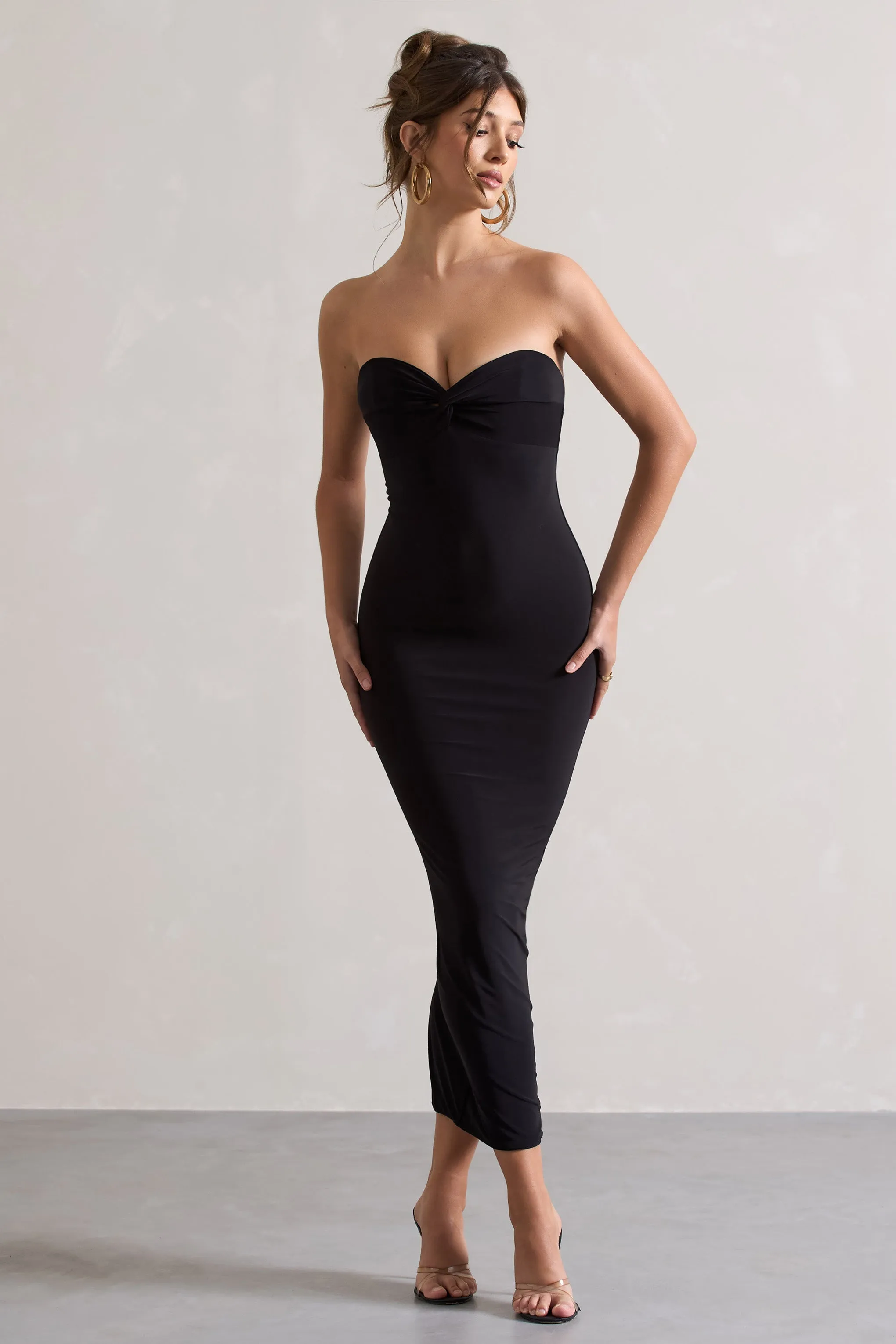 Evita | Black Sweetheart Twist Detail Maxi Dress sold by Club L London