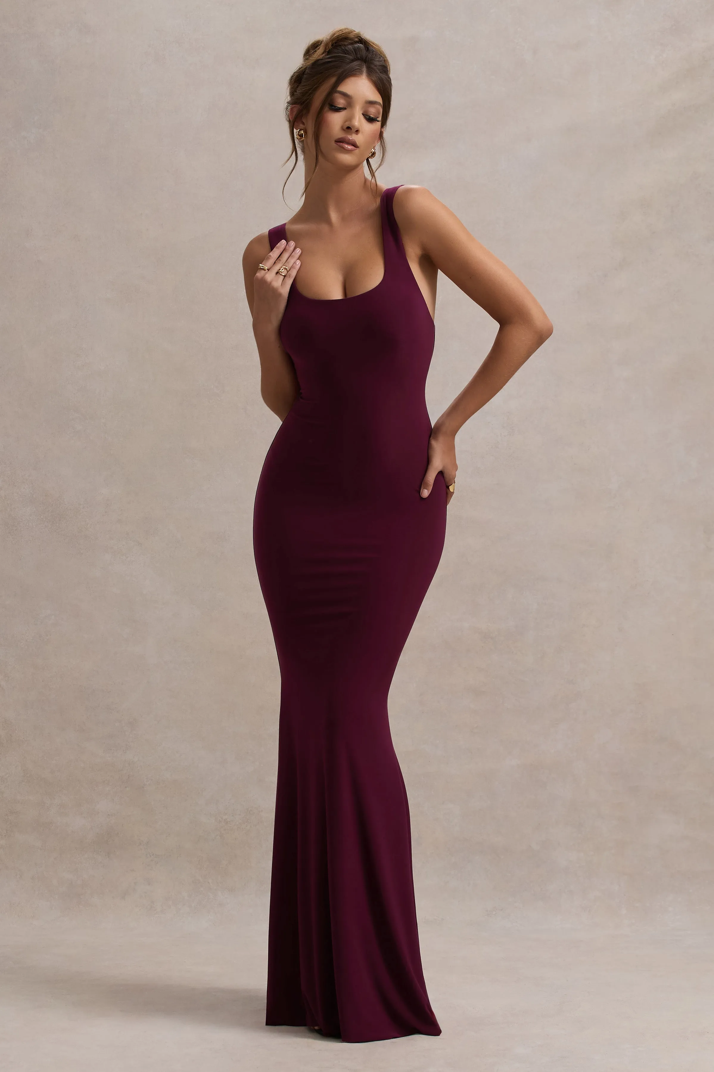 Mahina | Burgundy Square-Neck Maxi Dress sold by Club L London product image thumbnail 4