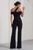 Striking | Black Strappy Asymmetric Flared-Leg Jumpsuit sold by Club L London