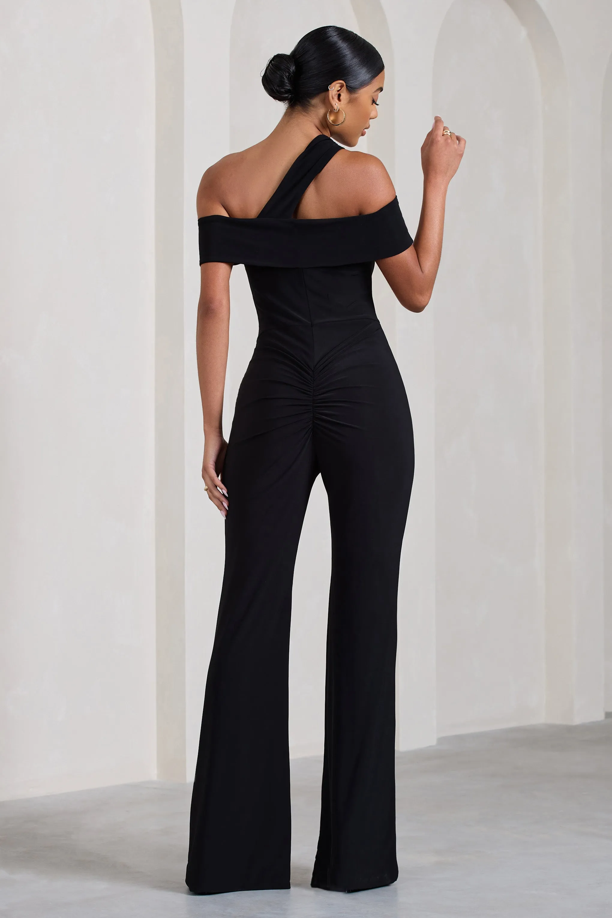 Striking | Black Strappy Asymmetric Flared-Leg Jumpsuit sold by Club L London product image thumbnail 2