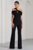 Striking | Black Strappy Asymmetric Flared-Leg Jumpsuit sold by Club L London