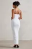 Dorothy | White Plunge V Neckline Ruffle Midi Dress sold by Club L London