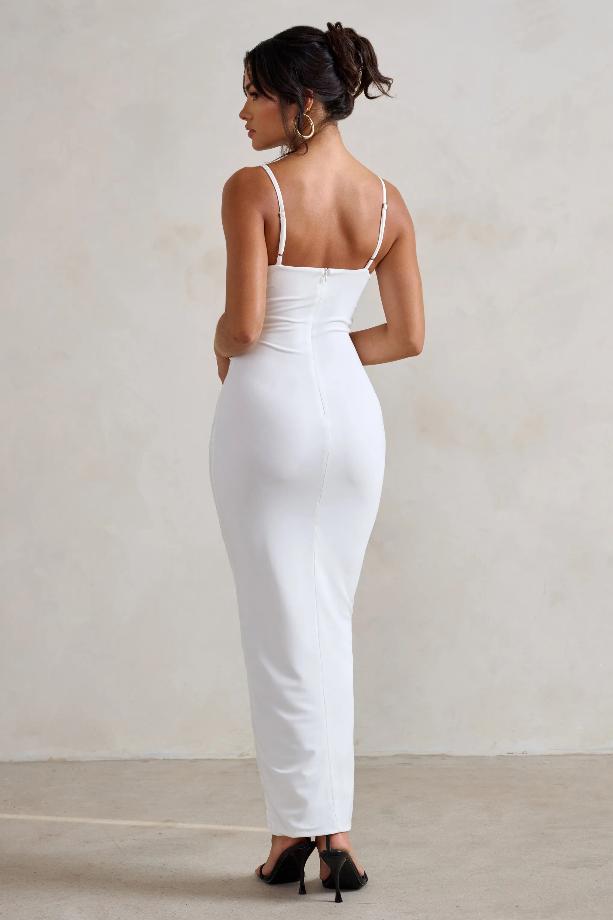 Dorothy | White Plunge V Neckline Ruffle Midi Dress sold by Club L London product image thumbnail 2