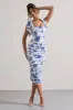 Cordelia | Floral Print Bodycon Midi Dress With Bow Straps sold by Club L London