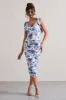 Cordelia | Floral Print Bodycon Midi Dress With Bow Straps sold by Club L London