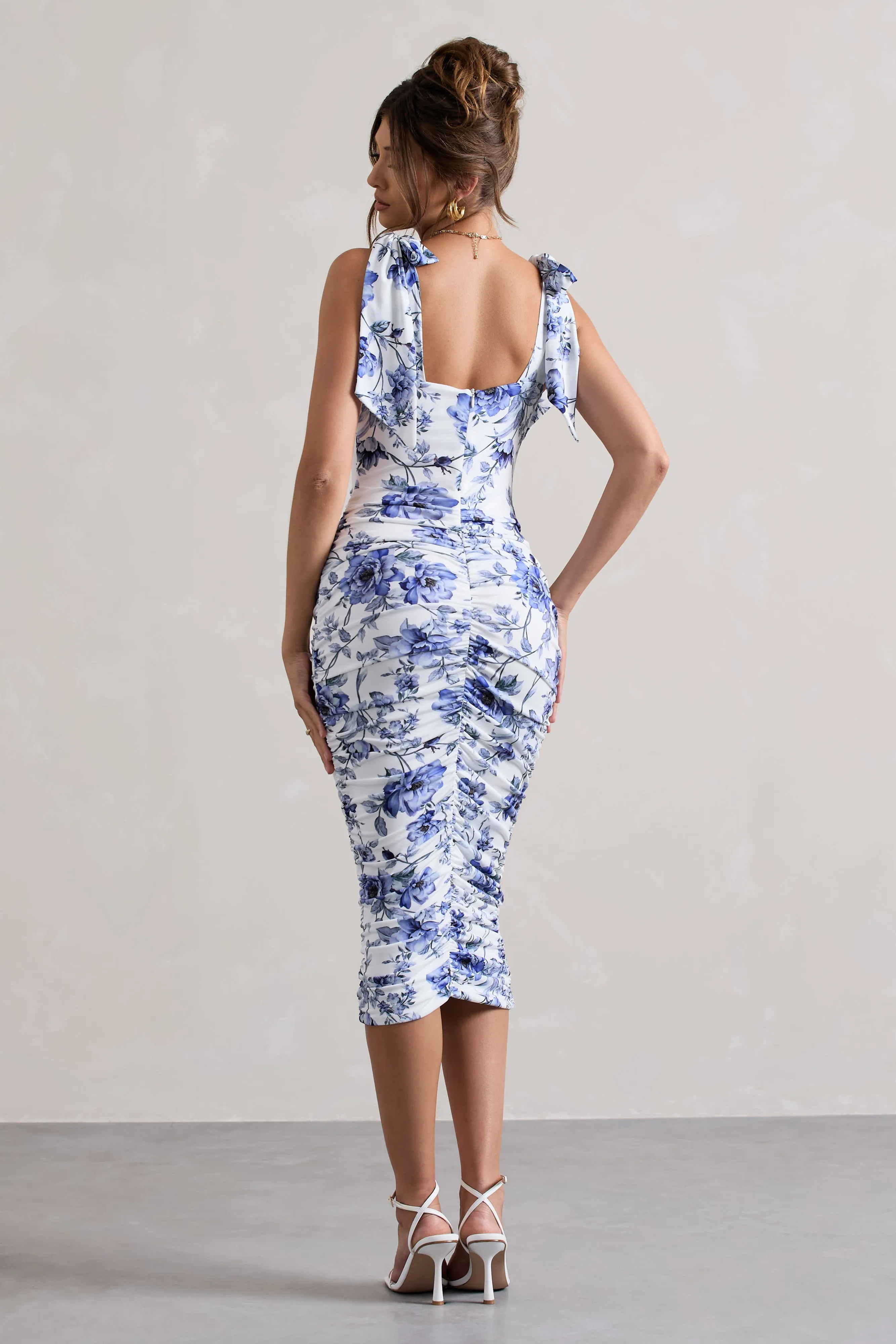 Cordelia | Floral Print Bodycon Midi Dress With Bow Straps sold by Club L London product image thumbnail 2