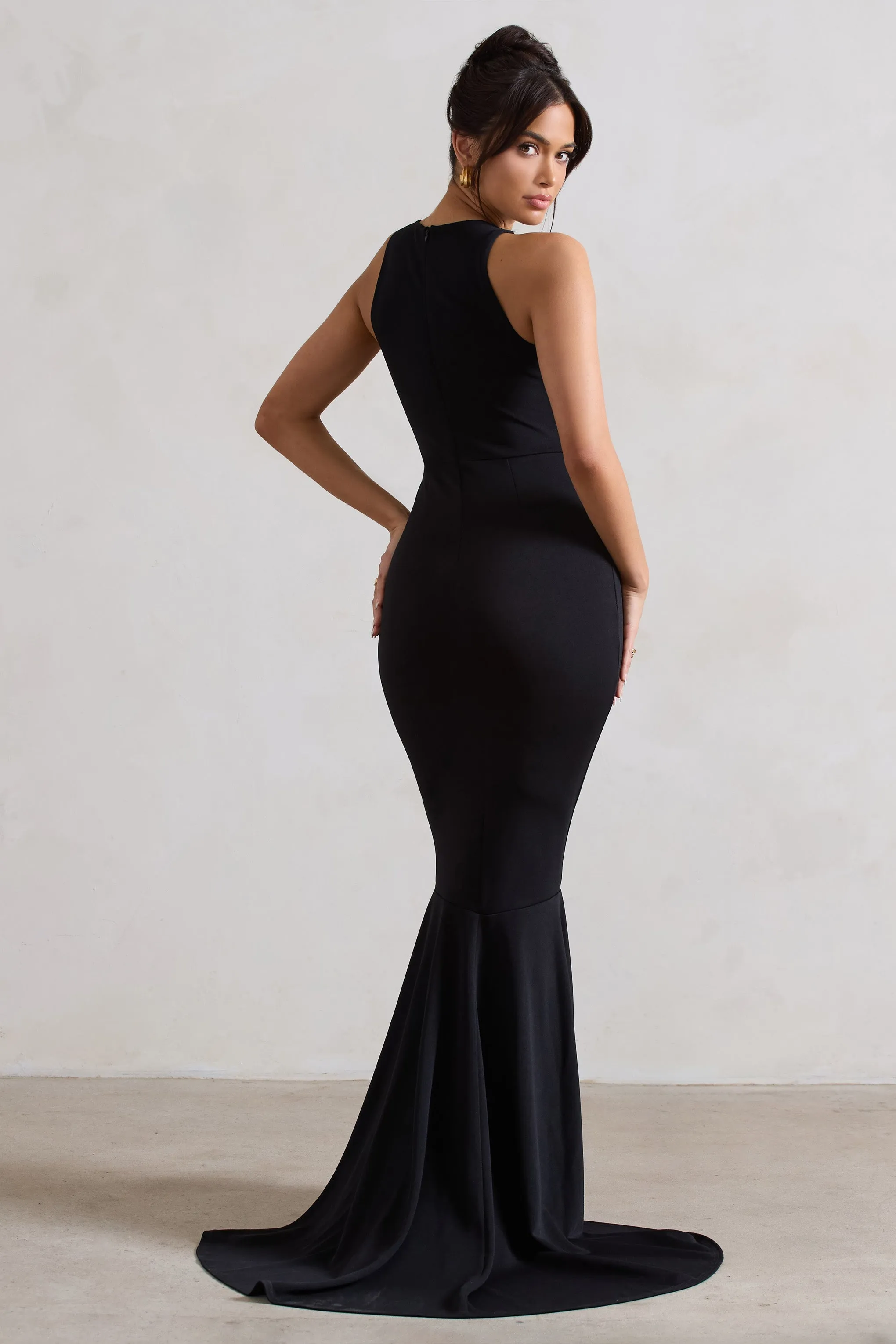 Bodhi | Black Racer-Neck Fishtail Maxi Dress sold by Club L London product image thumbnail 2