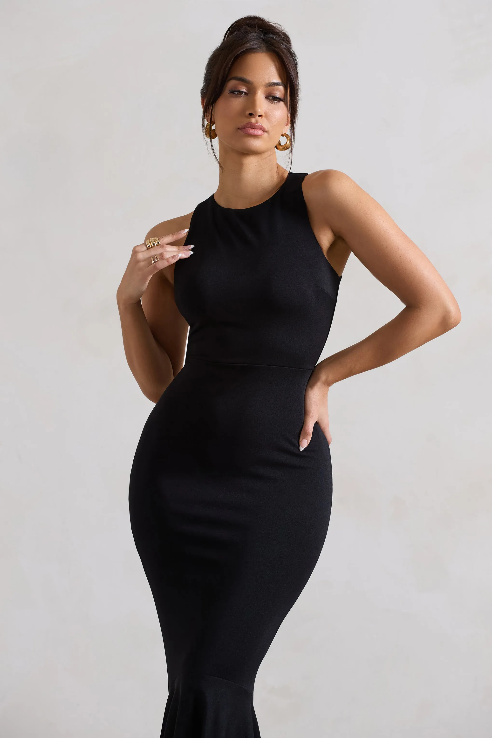 Bodhi | Black Racer-Neck Fishtail Maxi Dress sold by Club L London product image thumbnail 3