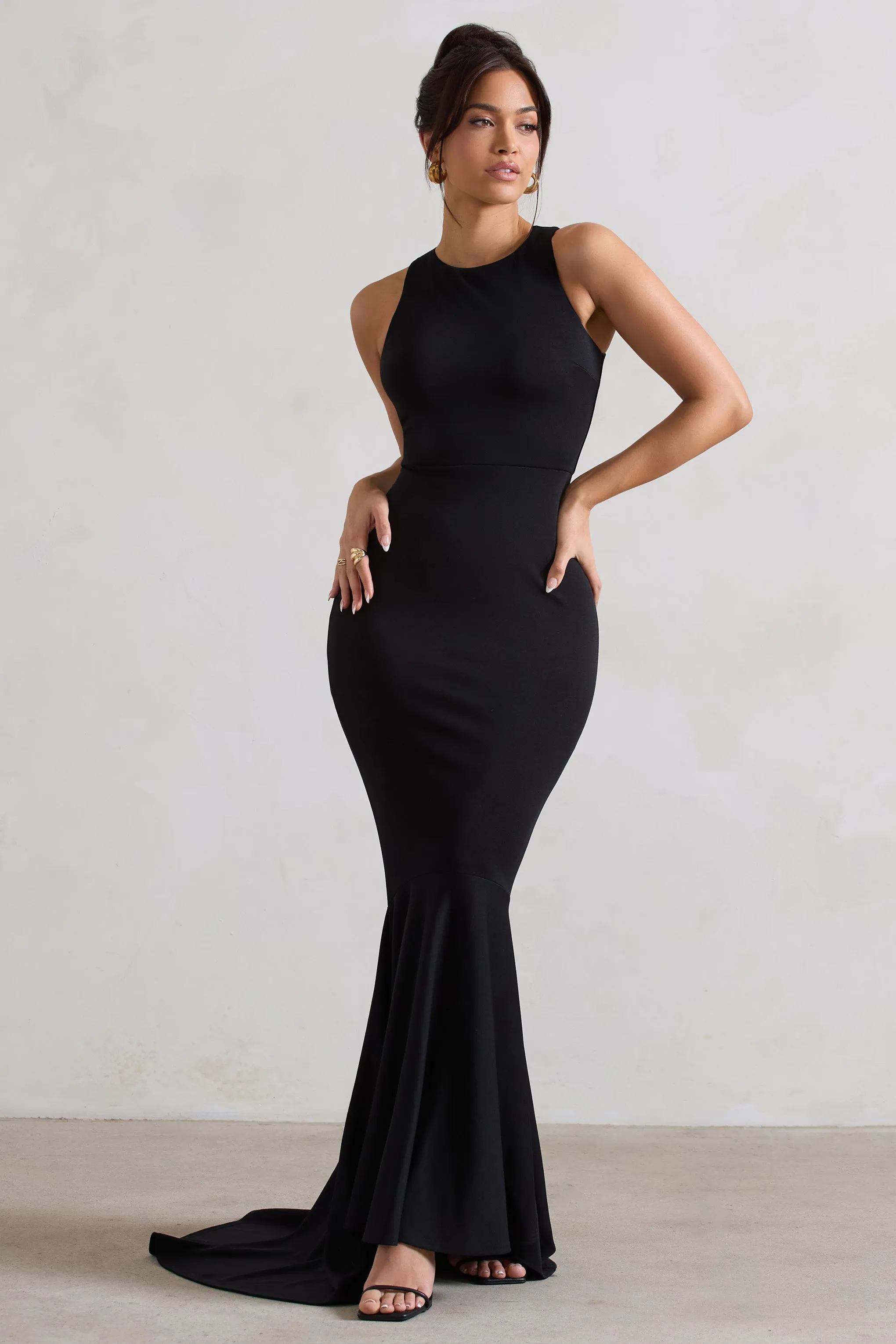 Bodhi | Black Racer-Neck Fishtail Maxi Dress sold by Club L London product image thumbnail 4