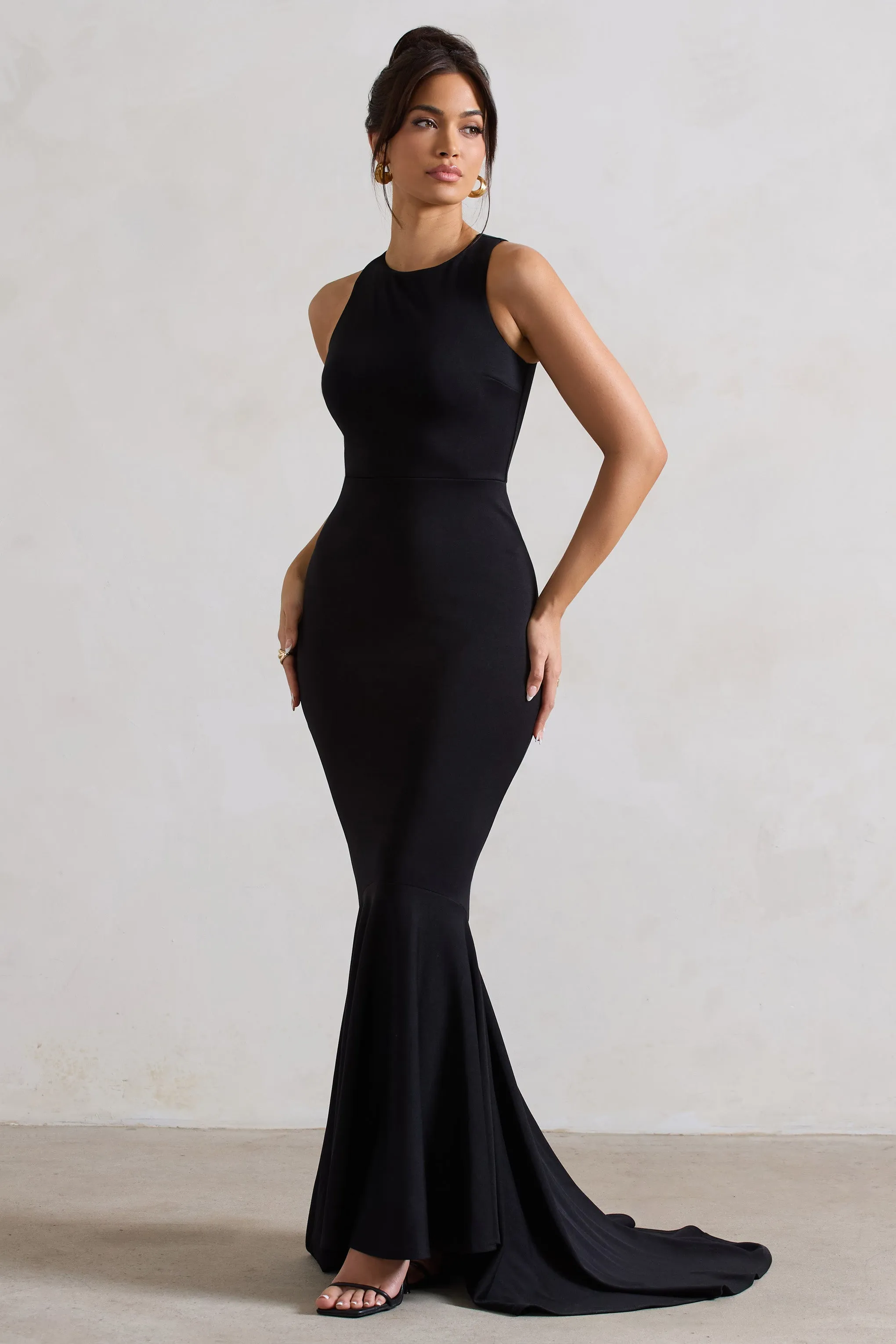 Bodhi | Black Racer-Neck Fishtail Maxi Dress sold by Club L London product image thumbnail 5