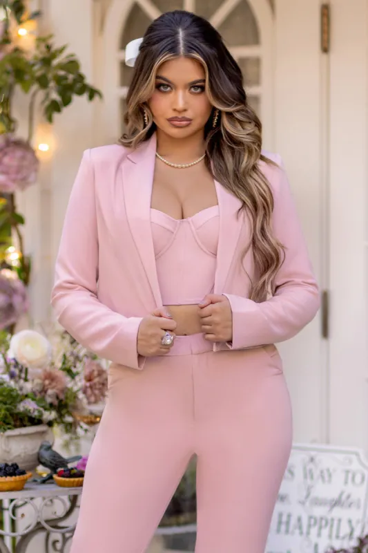Just For You | Pink Boxy Hem Crop Blazer made by Club L London