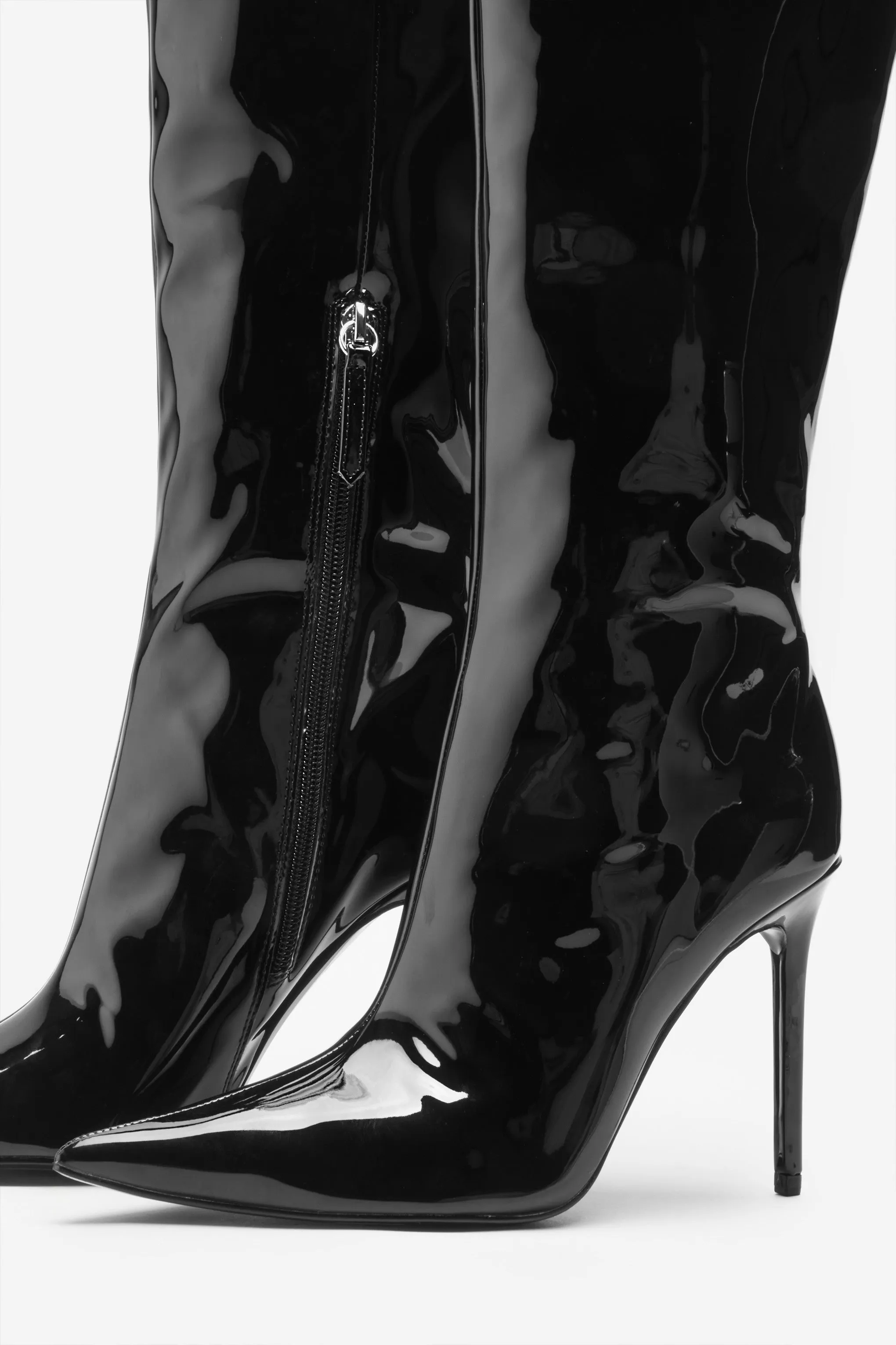 Over It | Black Fitted Over-Knee Pointed Heeled Boots sold by Club L London product image thumbnail 4