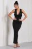 Finely Formed | Black Ruched Cowl-Neck Bodycon Maxi Dress sold by Club L London