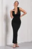 Finely Formed | Black Ruched Cowl-Neck Bodycon Maxi Dress sold by Club L London